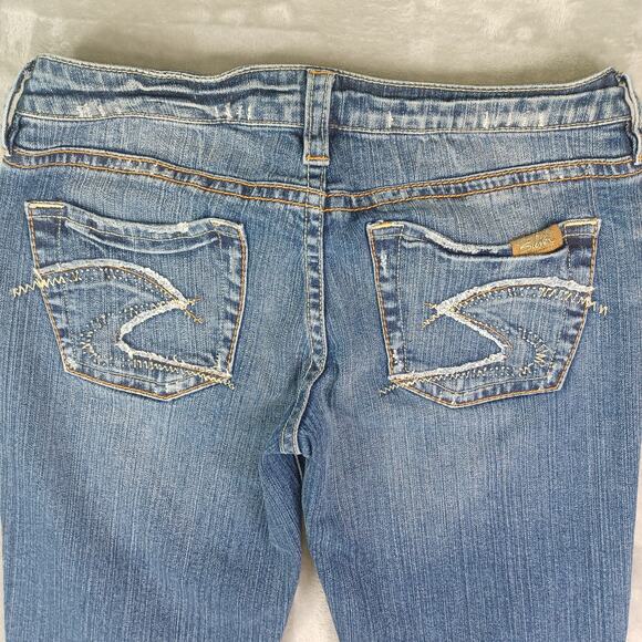 Silver Jeans Nora Flare Jeans Women's Size 28 Blue Low Rise Distressed Y2K 28x35 - Picture 5 of 12